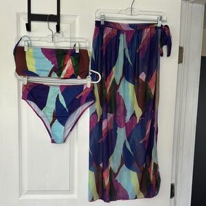 NWOT AMAZON FASHION 3-Piece High Waisted Bikini Swimsuit Set - Size Large